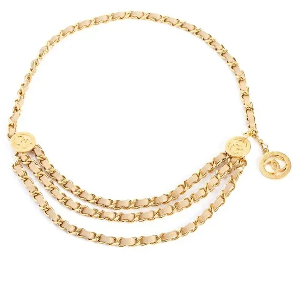 Authentic CHANEL Vintage Belt, Chanel Chain Belt, Chanel Chain and Leather Belt, - Picture 4 of 12